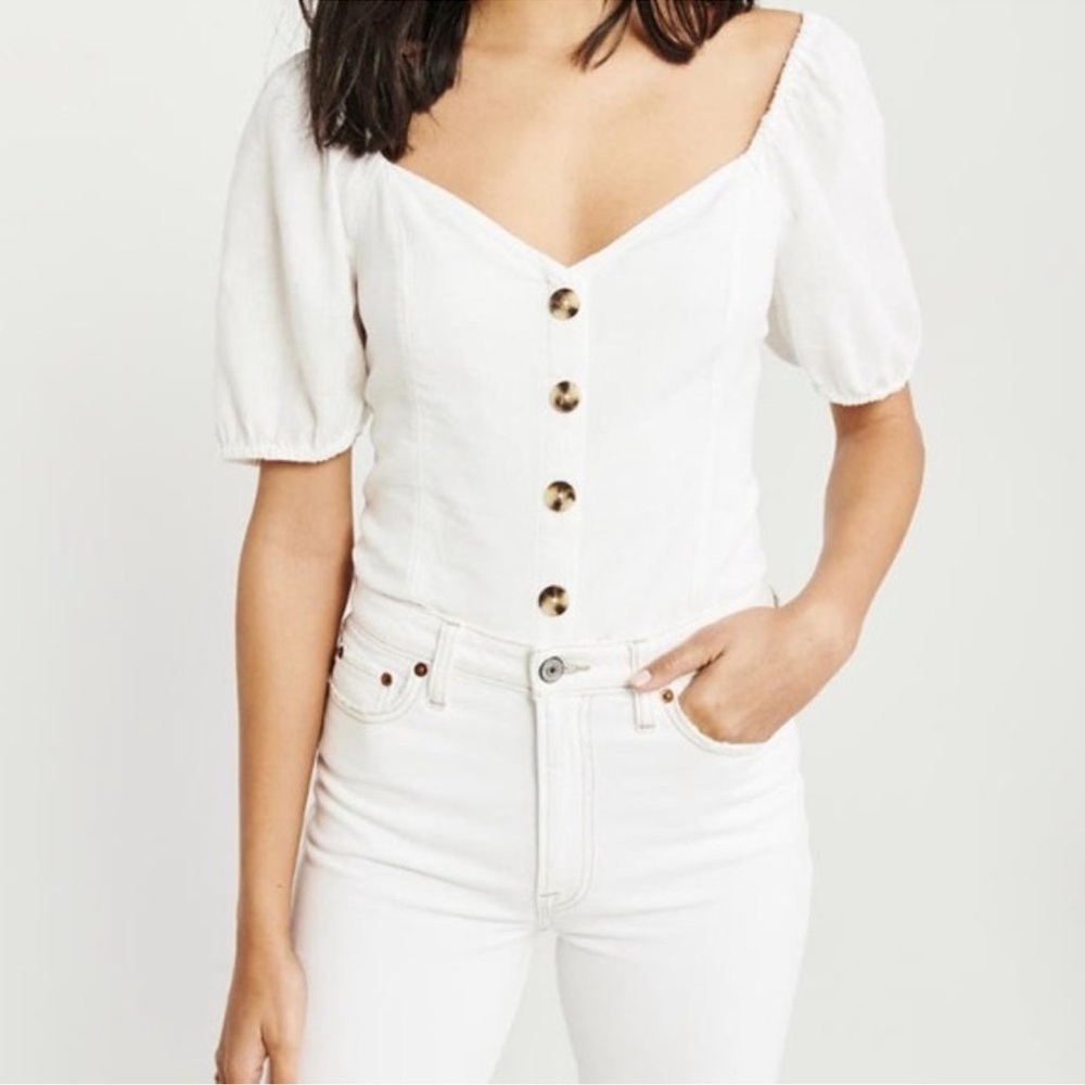 Abercrombie & Fitch White Puff Sleeve Blouse